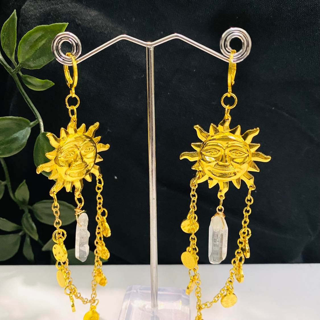 Sun and Moon Earrings With Crystal