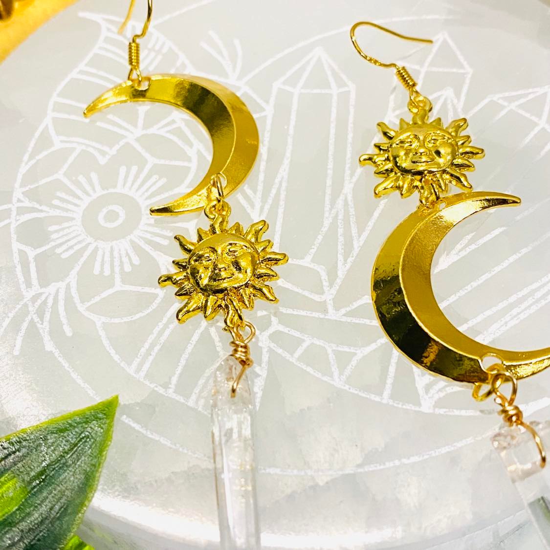 Gold Dipped Earrings in Sun Moon