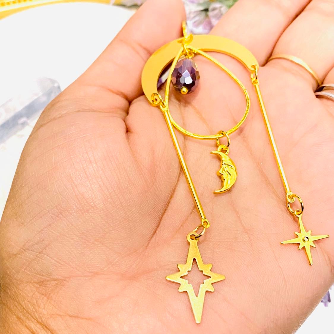 Gold Dipped Moon Star Earrings