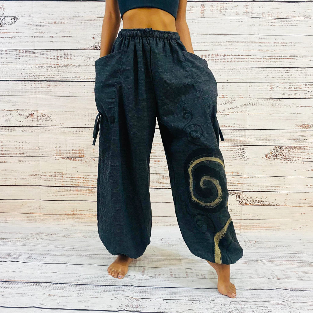 Unisex Cotton Pant with Spiral Prints, Harem Pants, Yoga Pants, Hippie Clothes, Aladdin Pants, Boho Pants, Summer Organic Cotton Pants