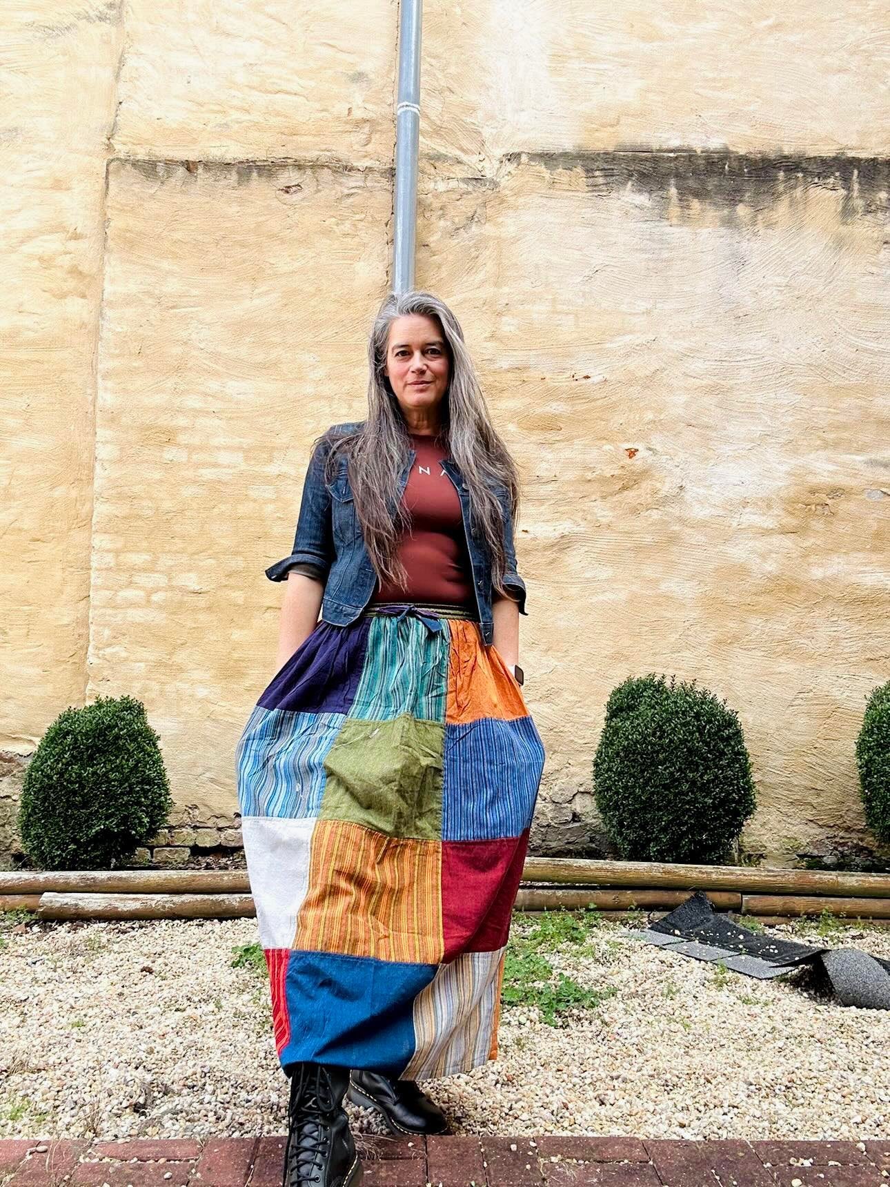 Bohemian Patchwork Cotton Skirt with Pockets
