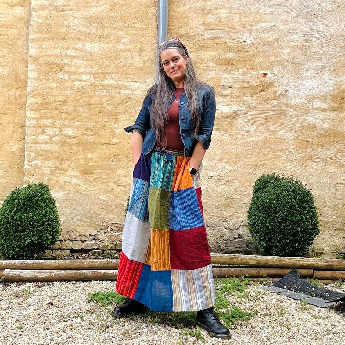 Bohemian Patchwork Cotton Skirt with Pockets