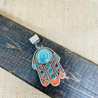 Hamsa Pendant, Hands of Fatima Necklace, Bohemian Jewelry, Protection Necklace, Turquoise Coral Lapis Lazuli Pendant , Gift for Him/Her,
