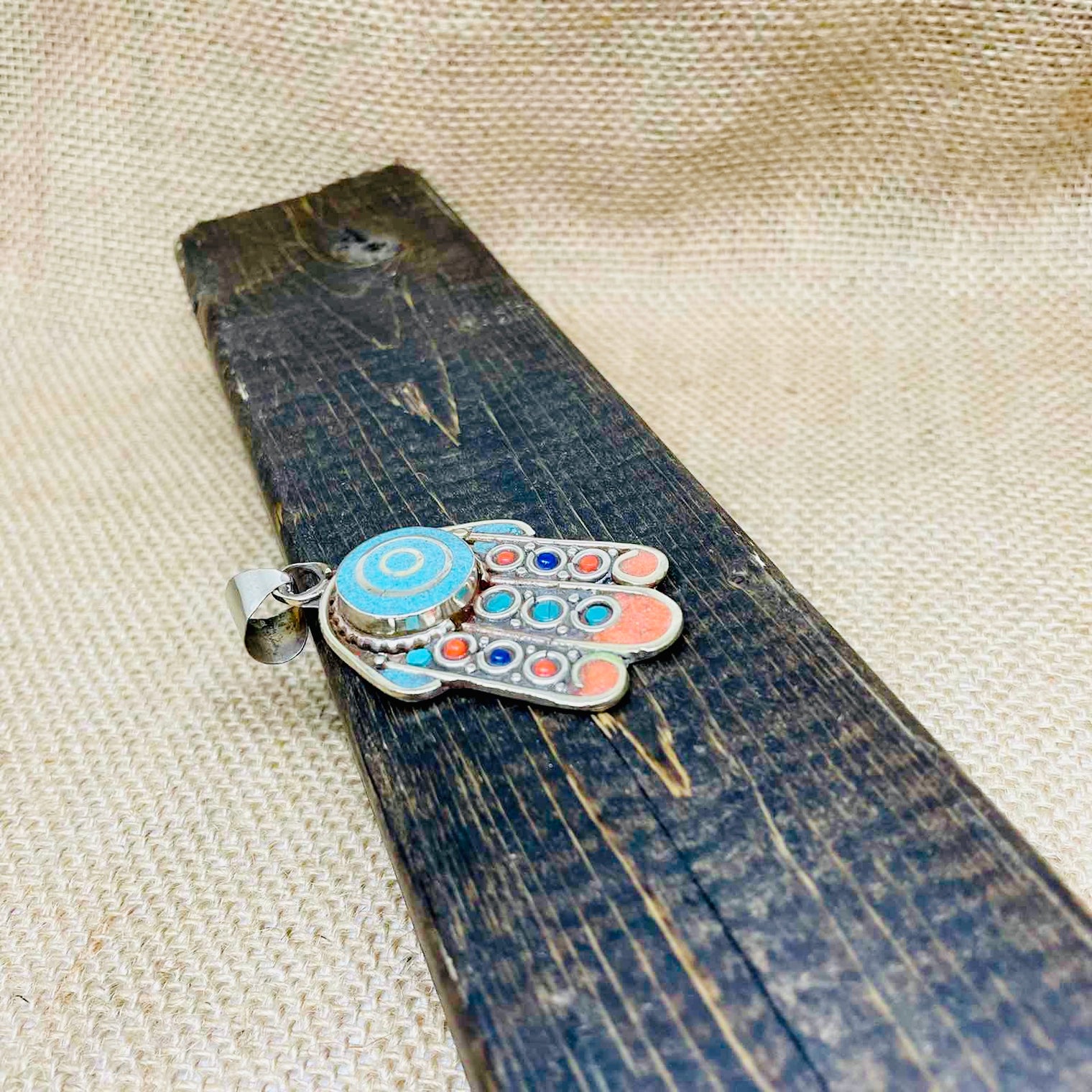 Hamsa Pendant, Hands of Fatima Necklace, Bohemian Jewelry, Protection Necklace, Turquoise Coral Lapis Lazuli Pendant , Gift for Him/Her,
