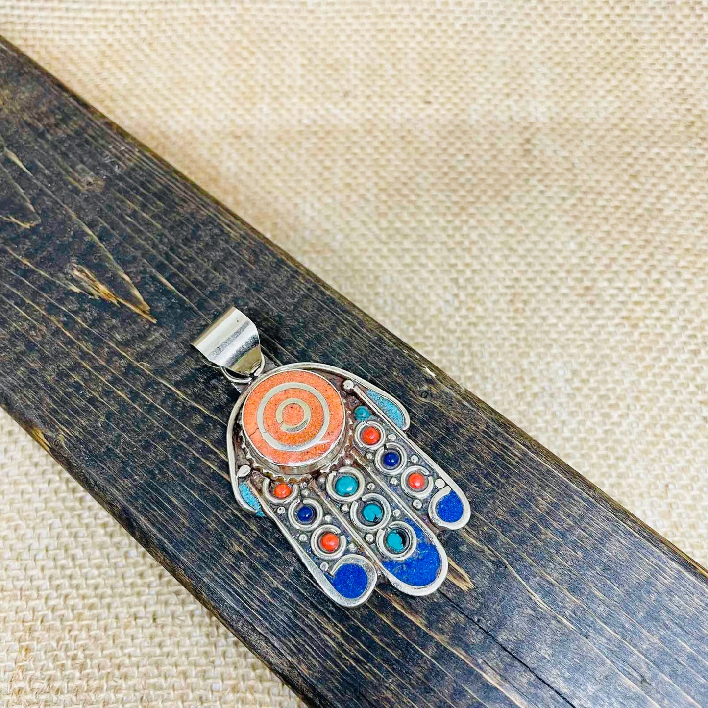 Hamsa Pendant, Hands of Fatima Necklace, Bohemian Jewelry, Protection Necklace, Turquoise Coral Lapis Lazuli Pendant , Gift for Him/Her,