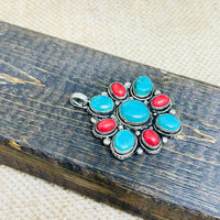 Vintage Turquoise/Coral Necklace, Tibetan Silver Pendant, Bohemian Jewelry, Ethnic Pendant, Gift For Her, Handmade Boho Style