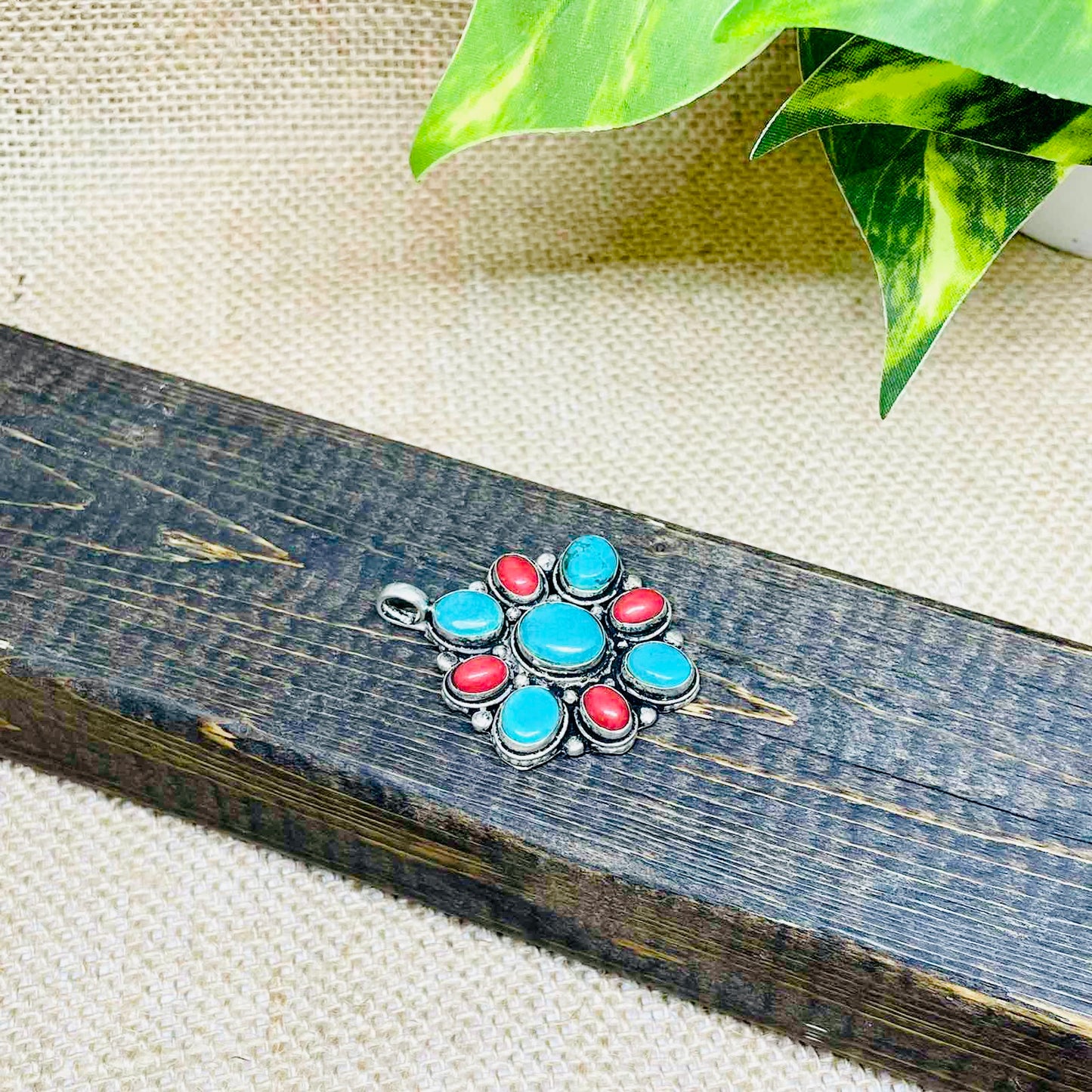 Vintage Turquoise/Coral Necklace, Tibetan Silver Pendant, Bohemian Jewelry, Ethnic Pendant, Gift For Her, Handmade Boho Style