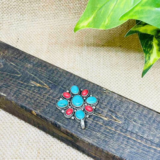 Vintage Turquoise/Coral Necklace, Tibetan Silver Pendant, Bohemian Jewelry, Ethnic Pendant, Gift For Her, Handmade Boho Style