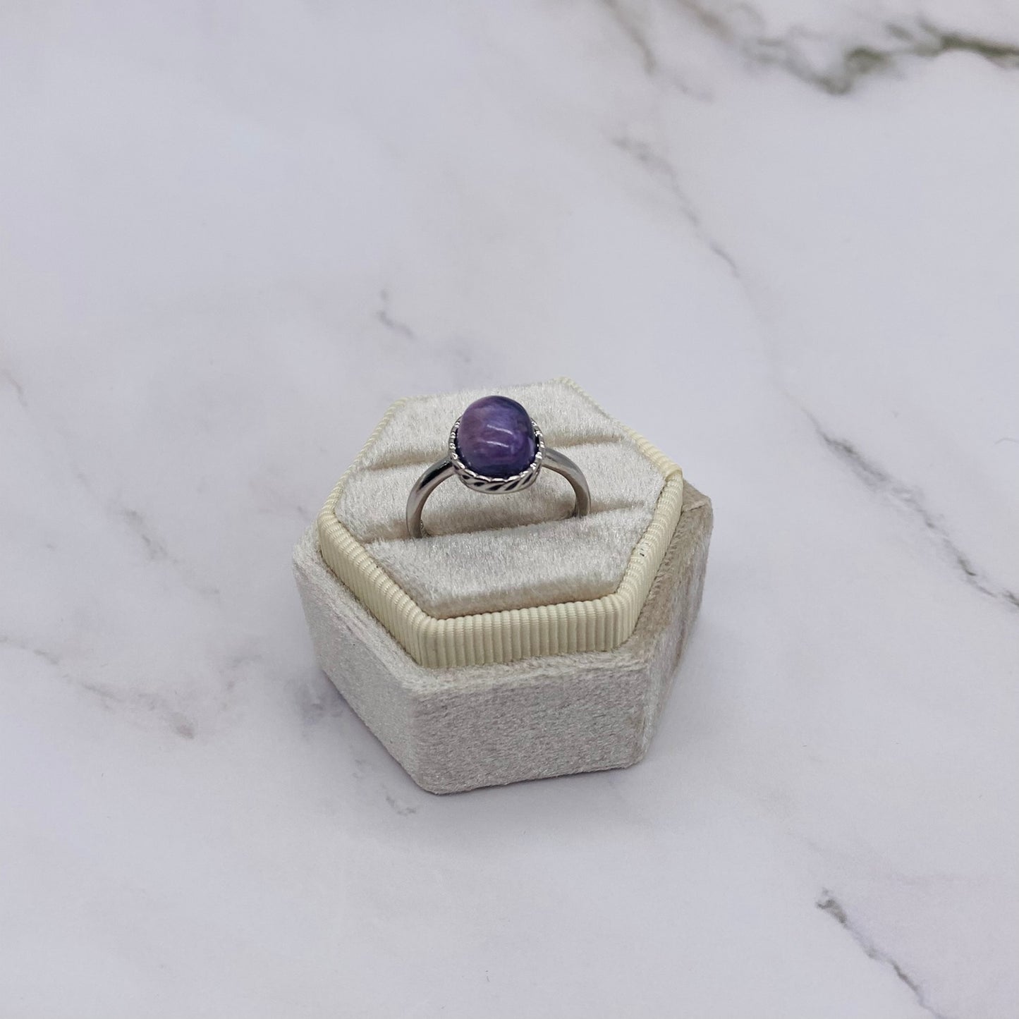 Charoite Crystal Ring, Adjustable Gemstone Ring, Minimalist Ring, Bohemian Rings, Handmade Jewelry, Gift For Her, Boho Style, Adjustable