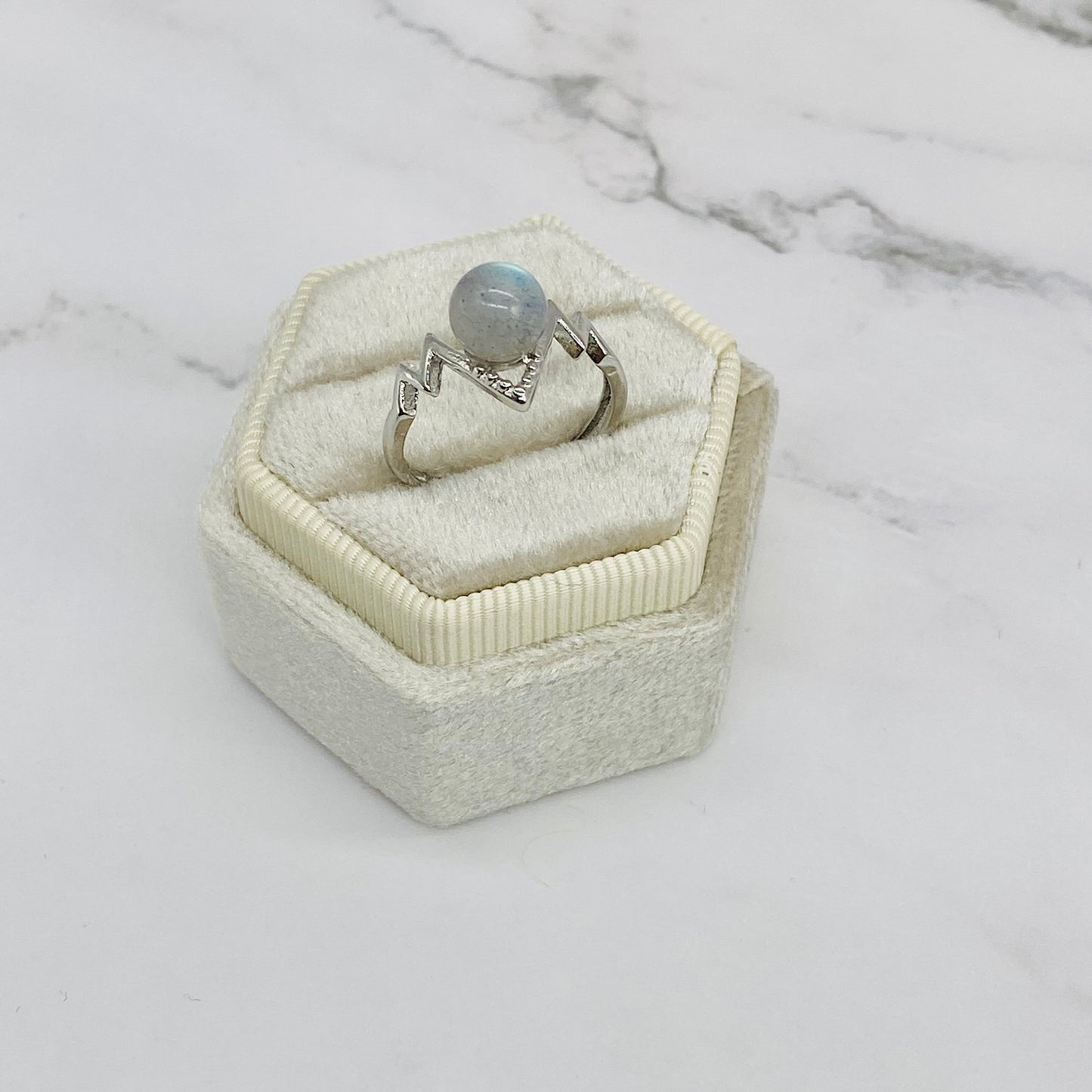 Labradorite Crystal Ring, Handmade Jewelry, Moon Shaped Rings, Cute Rings, Stackable Rings, Adjustable Ring, Gift For Her, Gift Under 20