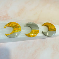 Bumble Bee Jasper Crescent Moon Carvings, Crystal Carvings, Moon Medallion Slab, Cabachon,  High Quality Jasper Moon, Stone for Joy
