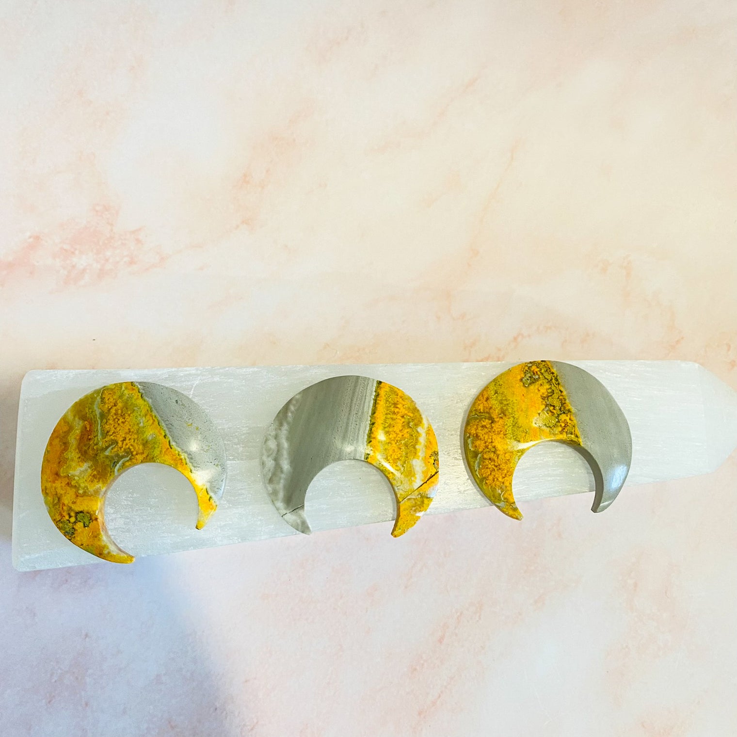 Bumble Bee Jasper Crescent Moon Carvings, Crystal Carvings, Moon Medallion Slab, Cabachon,  High Quality Jasper Moon, Stone for Joy