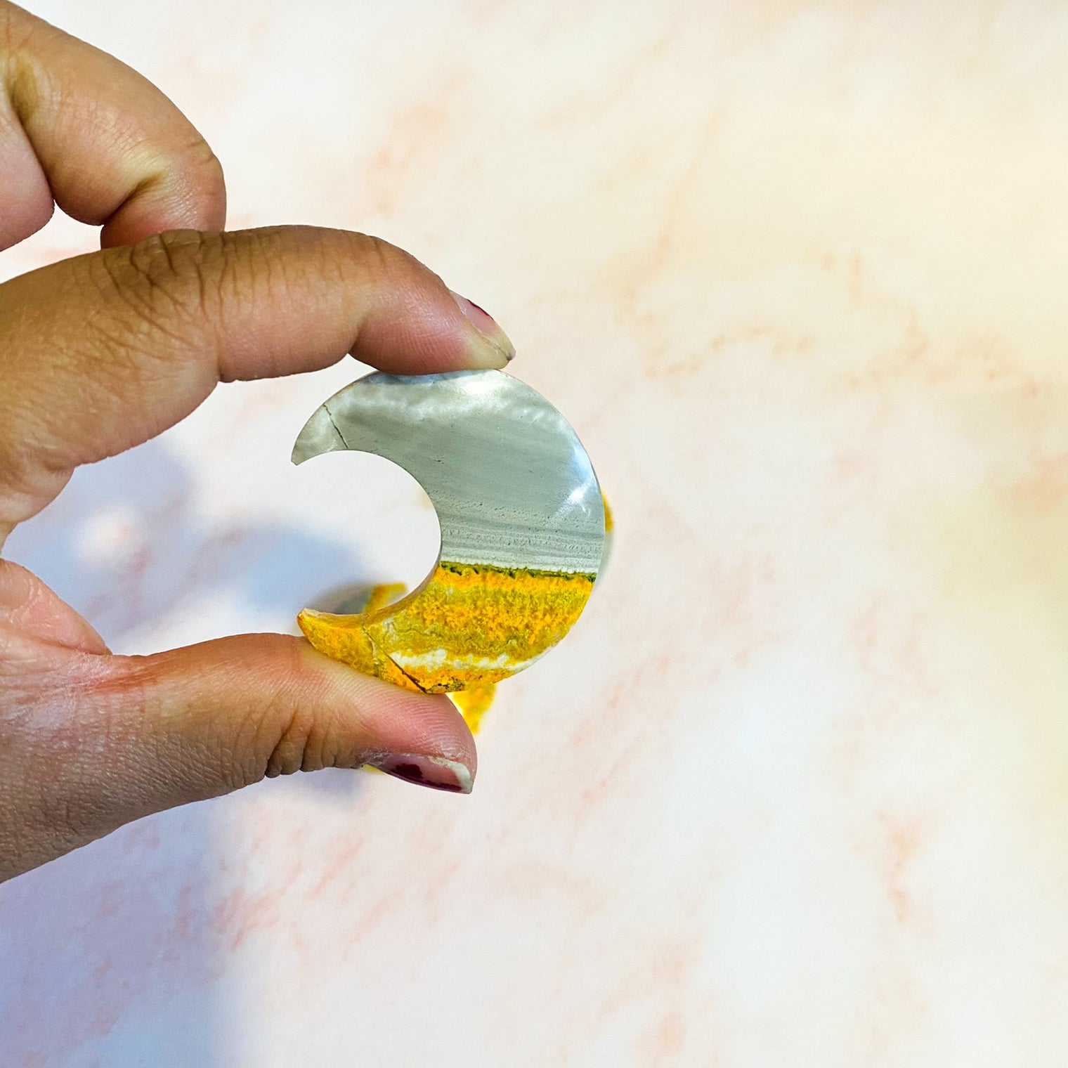 Bumble Bee Jasper Crescent Moon Carvings, Crystal Carvings, Moon Medallion Slab, Cabachon,  High Quality Jasper Moon, Stone for Joy