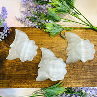 Selenite Sun & Moon Carving Charging, Cleansing Crystal, Hand Carved Selenite, Unique Selenite Decor, Satin Spar Moon , Crystal Moon Carving