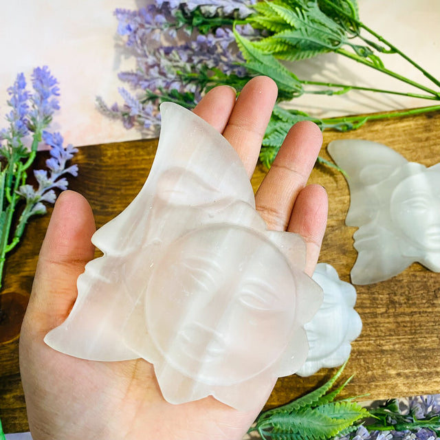 Selenite Sun & Moon Carving Charging, Cleansing Crystal, Hand Carved Selenite, Unique Selenite Decor, Satin Spar Moon , Crystal Moon Carving