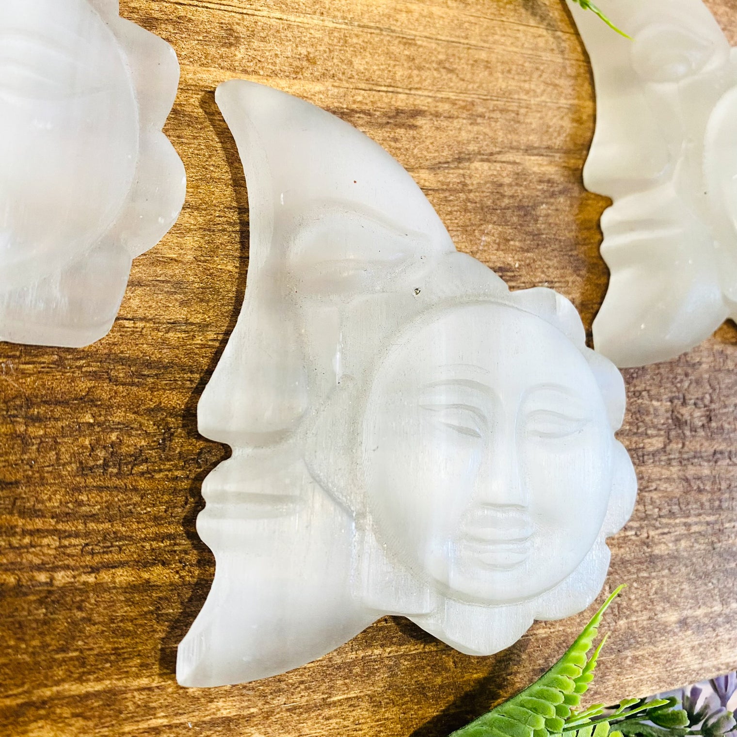Selenite Sun & Moon Carving Charging, Cleansing Crystal, Hand Carved Selenite, Unique Selenite Decor, Satin Spar Moon , Crystal Moon Carving