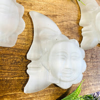 Selenite Sun & Moon Carving Charging, Cleansing Crystal, Hand Carved Selenite, Unique Selenite Decor, Satin Spar Moon , Crystal Moon Carving