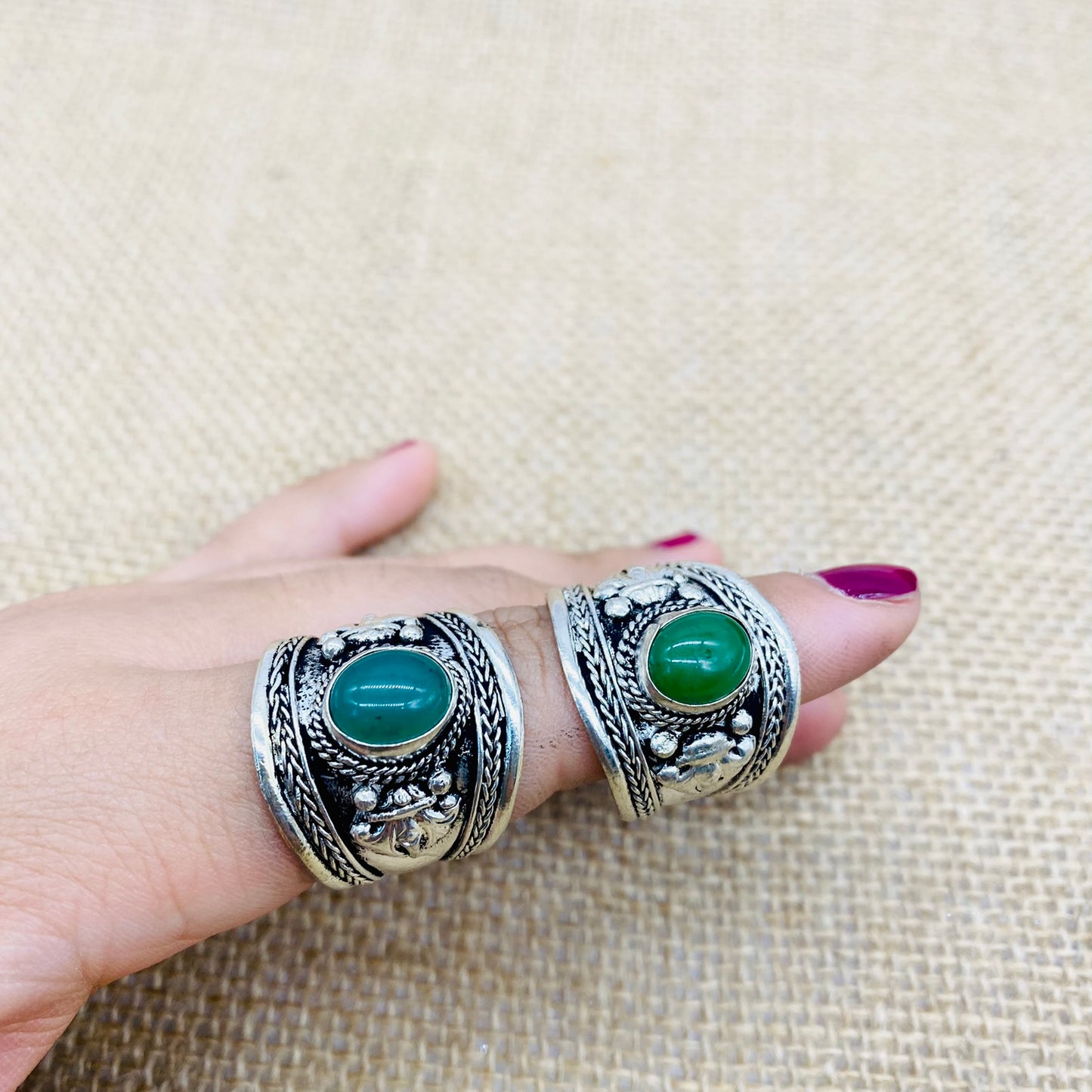 Chunky Adjustable Natural Gemstone Ring, Tiger eye Labradorite Jade Ring, Thumb Ring, Hand Carved Dorje Engraved Ring, Amulet Ring