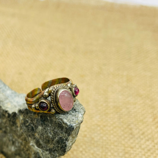 Bohemian Gemstone Ring, Handmade Rings, Gift for her, Rosequartz Jade Garnet Lapis Lazuli Turquoise Onyx , Copper Adjustable Ring