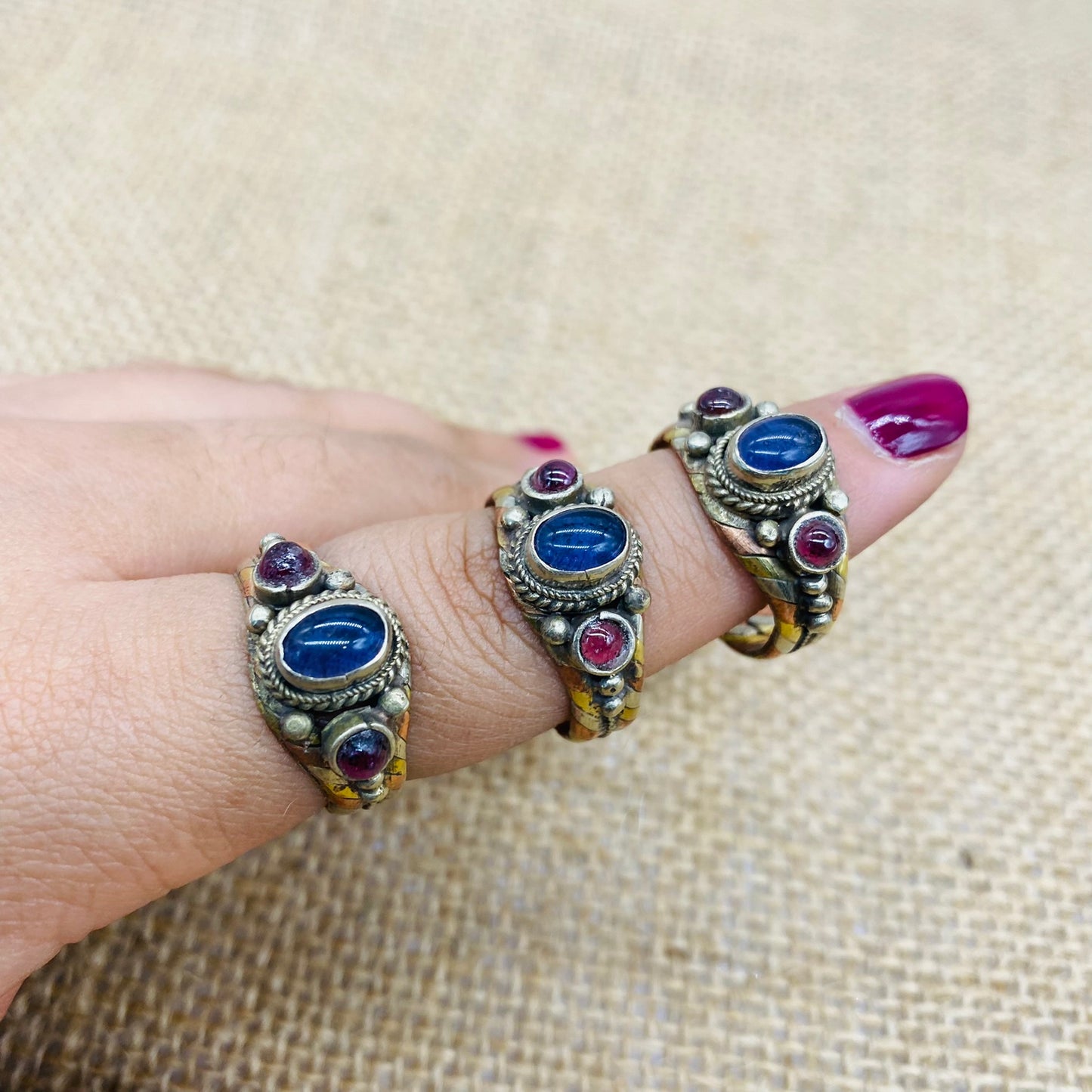 Bohemian Gemstone Ring, Handmade Rings, Gift for her, Rosequartz Jade Garnet Lapis Lazuli Turquoise Onyx , Copper Adjustable Ring