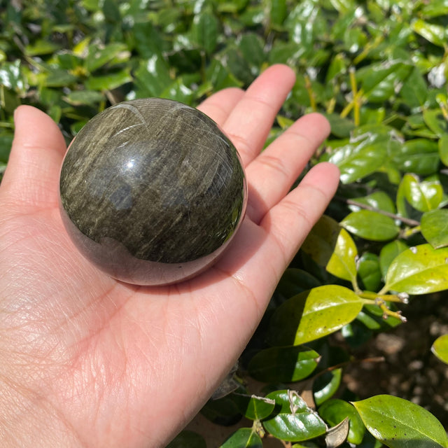 Silver Sheen Obsidian Sphere, 47mm Black Obsidian Crystal Ball, Polished, Healing Stone Decor, Gemstone for Clarity, Stone for Scorpio