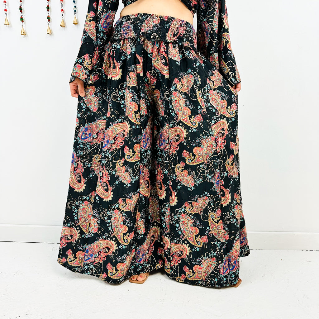 70s Silk Pant with Bell Sleeve Tie Top Set
