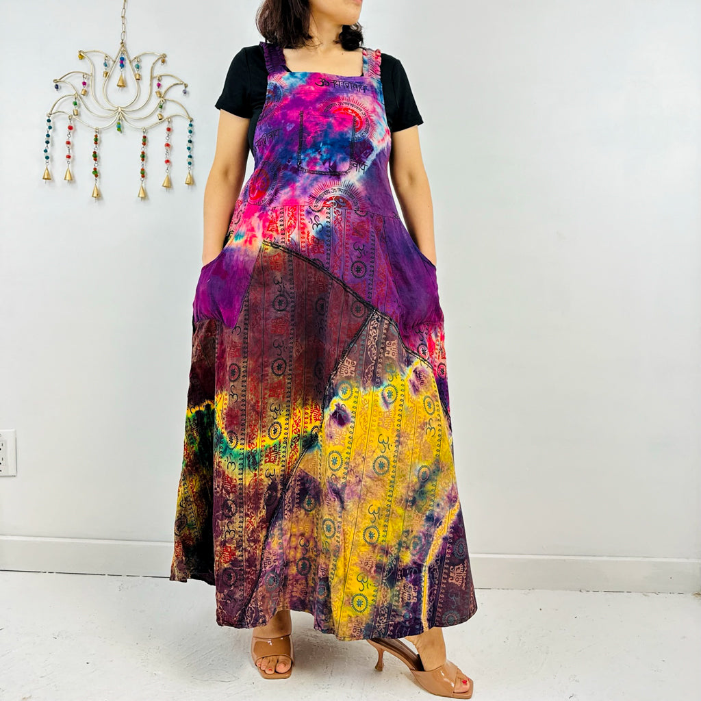 Bohemian Patchwork Cotton Dress with Pockets