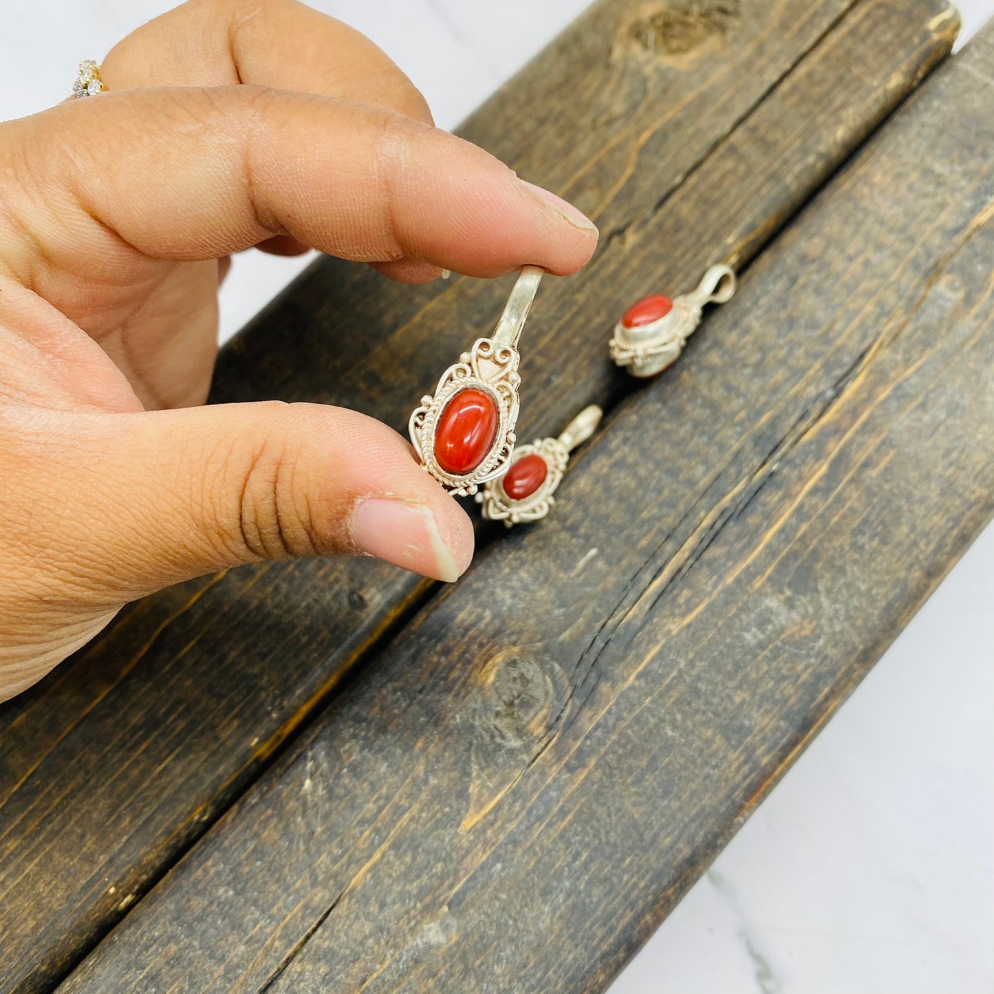 Sterling Silver Coral Pendant, Double Sided Coral Charms, Handmade Bohemian Jewelry, Silver Wrapped Jewelry, Natural Stone Unisex Pendant