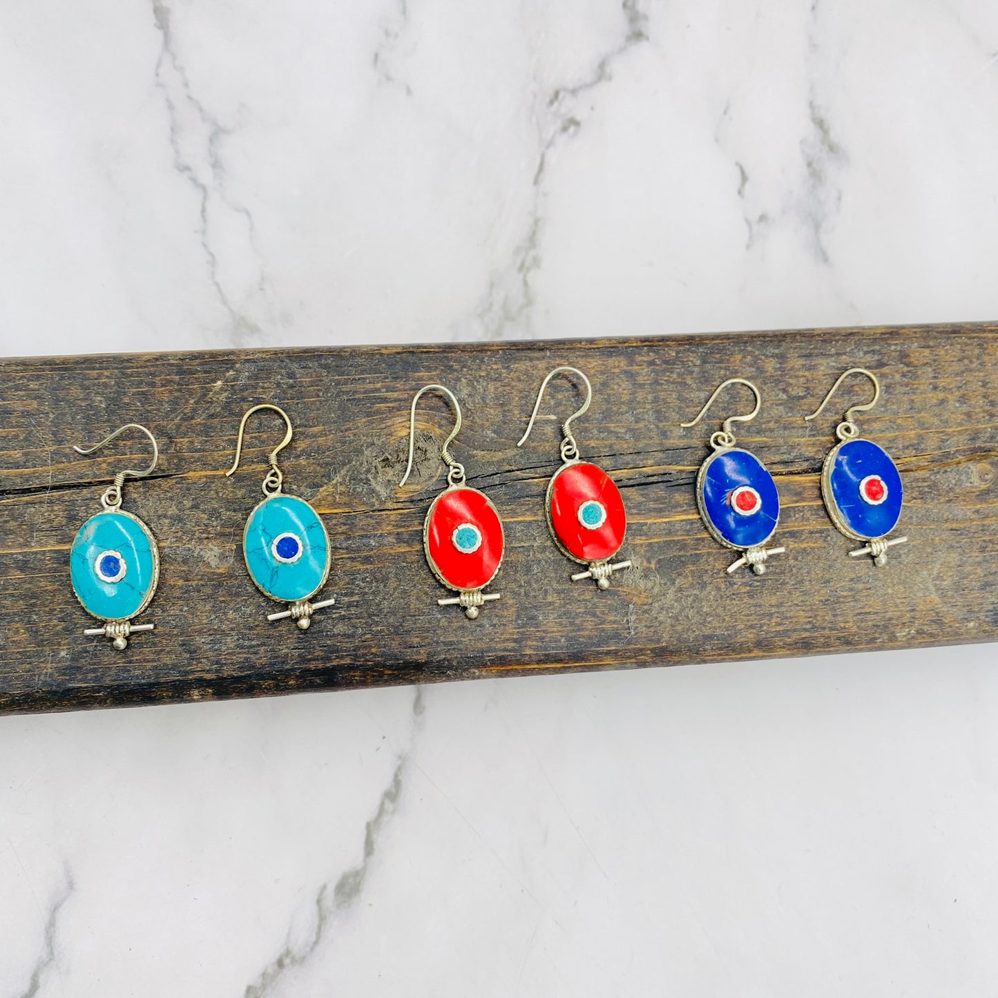 Handmade Gemstone Earring from Nepal, Bohemian Jewelry, Oval Shaped Earring, Gift for Her, Turquoise/Coral/Lapis Lazuli Earring from Nepal