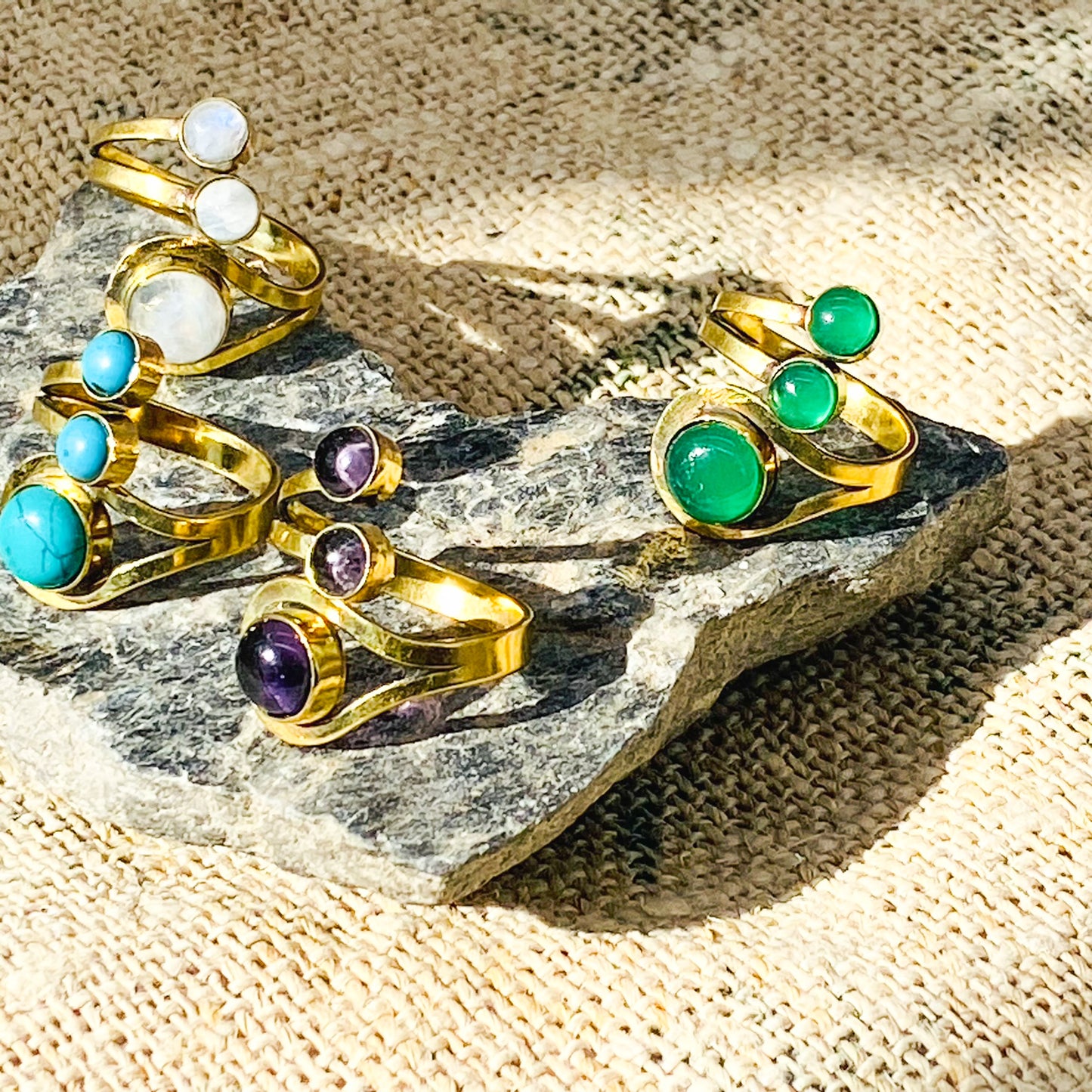 Adjustable Chunky Rings, Bohemian Rings, Gold Filled Handmade Multistone Rings, Gift For Her, Non Tarnish Rings, Gypsy Style, Crystal Rings
