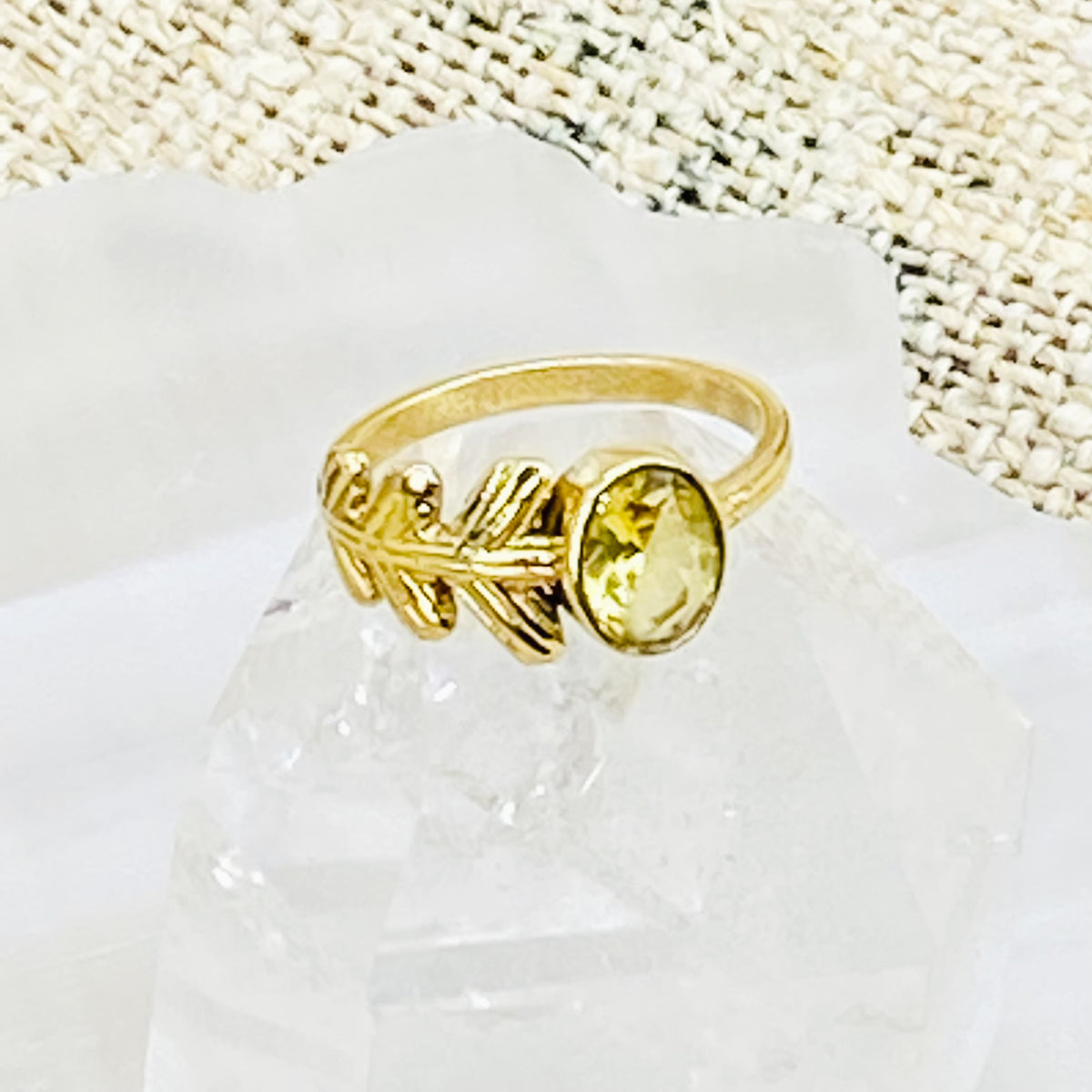 Gold Filled Crystal Ring, Handmade Jewelry, Leaf Style Ring, Bohemian Jewelry, Gift For Her, Non Tarnish Ring,Statement Ring, Stackable Ring