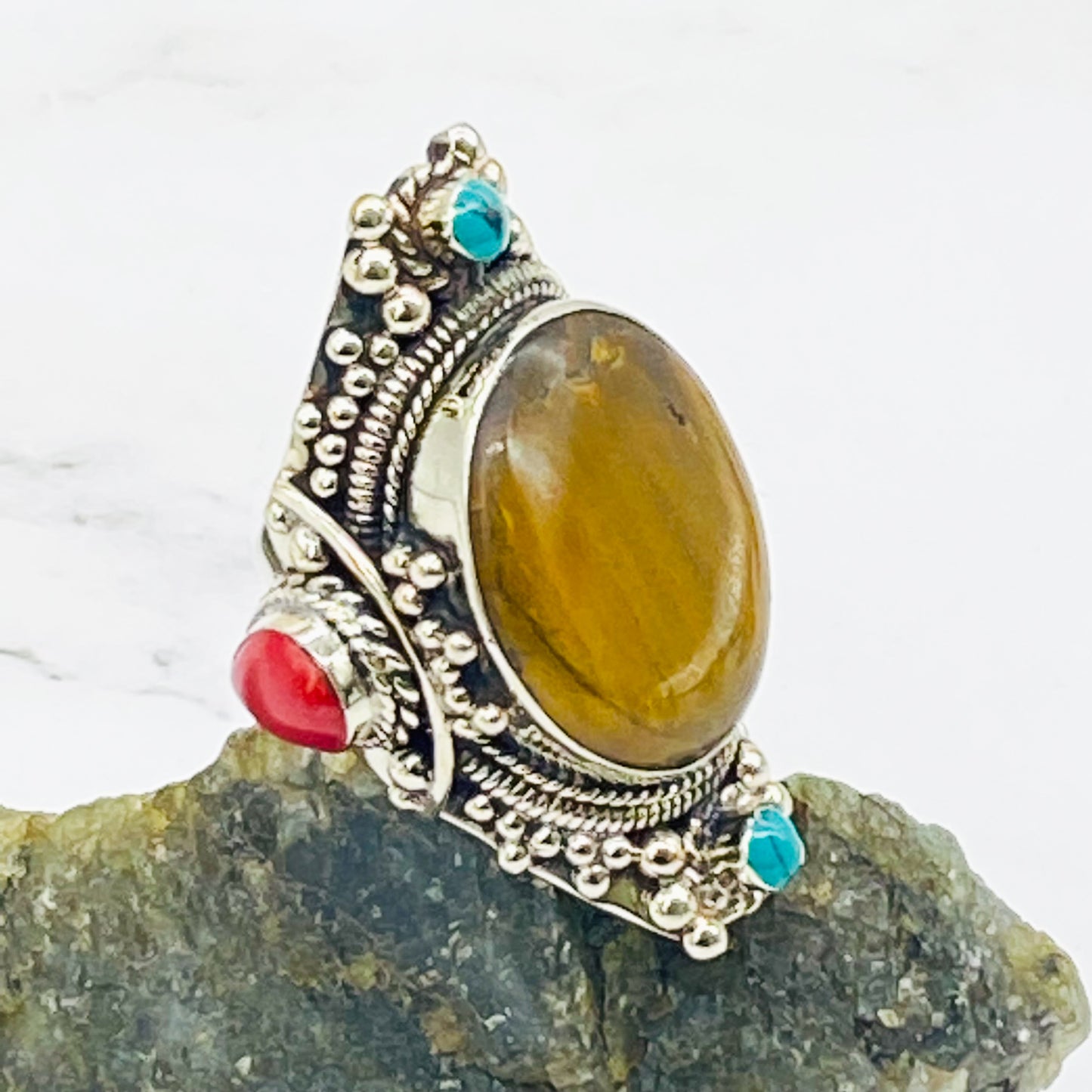 Stone silver rings, natural stone rings, handmade silver stone rings, culture fusion, Tibetan jewelry, unisex jewelry, bohemian jewelry