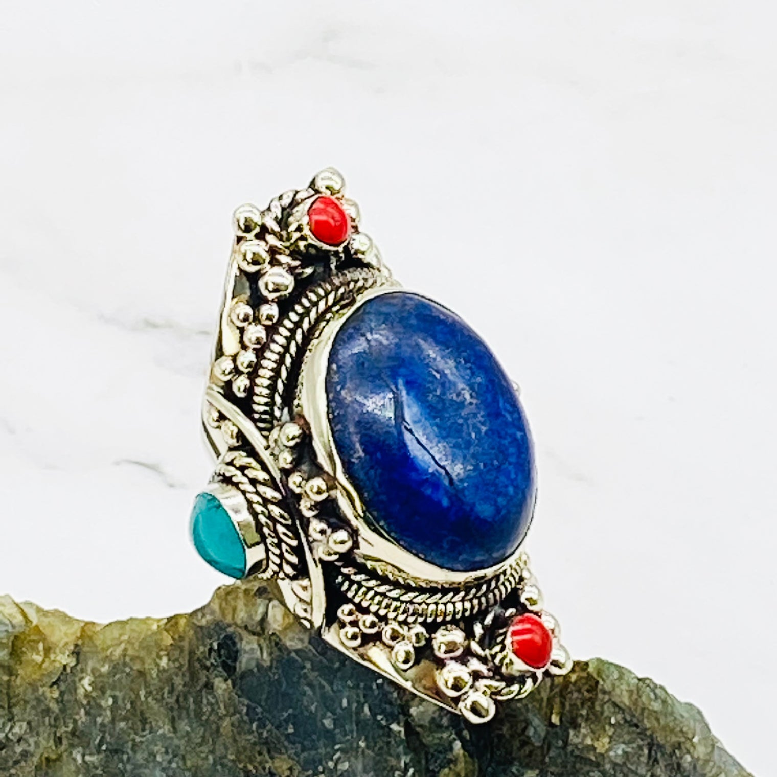 Stone silver rings, natural stone rings, handmade silver stone rings, culture fusion, Tibetan jewelry, unisex jewelry, bohemian jewelry