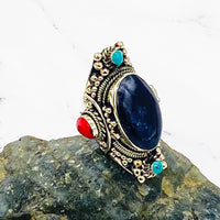 Stone silver rings, natural stone rings, handmade silver stone rings, culture fusion, Tibetan jewelry, unisex jewelry, bohemian jewelry