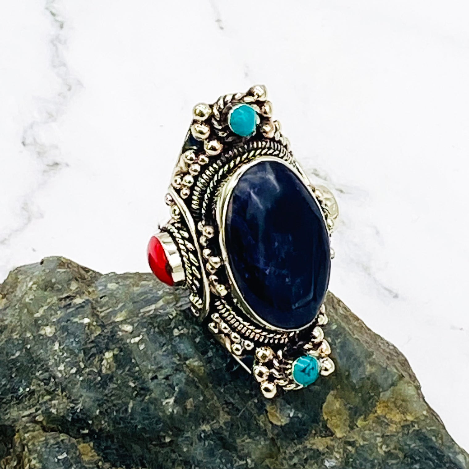 Stone silver rings, natural stone rings, handmade silver stone rings, culture fusion, Tibetan jewelry, unisex jewelry, bohemian jewelry