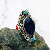 Stone silver rings, natural stone rings, handmade silver stone rings, culture fusion, Tibetan jewelry, unisex jewelry, bohemian jewelry