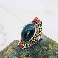 Stone silver rings, natural stone rings, handmade silver stone rings, culture fusion, Tibetan jewelry, unisex jewelry, bohemian jewelry