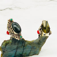 Stone silver rings, natural stone rings, handmade silver stone rings, culture fusion, Tibetan jewelry, unisex jewelry, bohemian jewelry