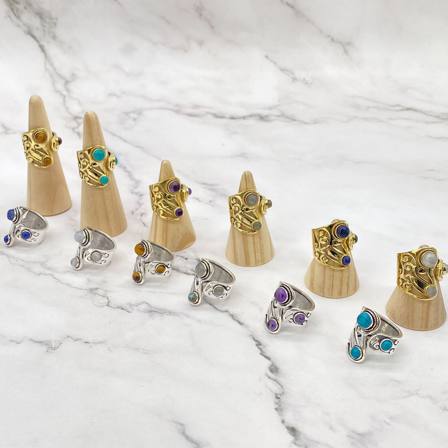 Handmade Chunky Adjustable Rings, Vintage Jewelry, Silver Rings, Gold Filled Crystal Rings, Non Tarnish Rings, Gypsy Jewelry, Gift For Her