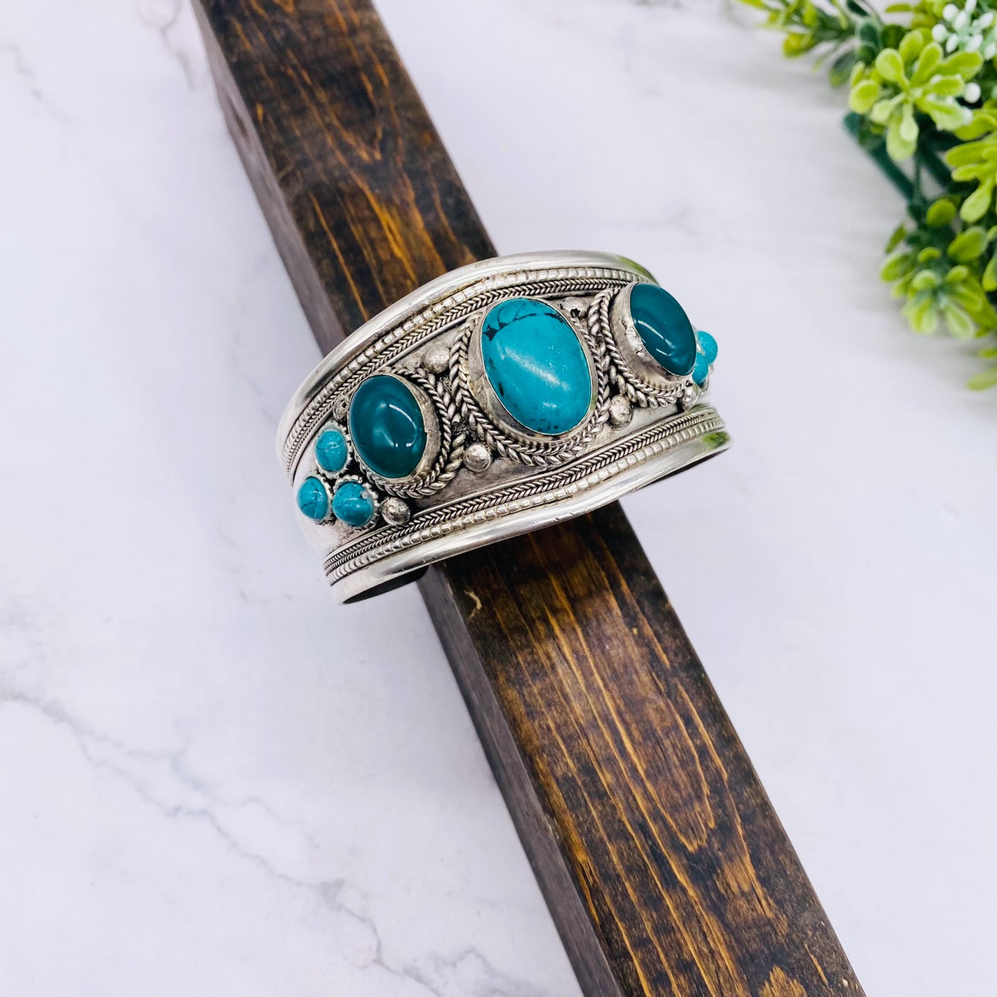 Ethnic Handmade Metal Cuffs with Gemstones, Unisex Natural Stone Jewelry, Wide Cuff Bracelets, Bohemian Unique Jewelry