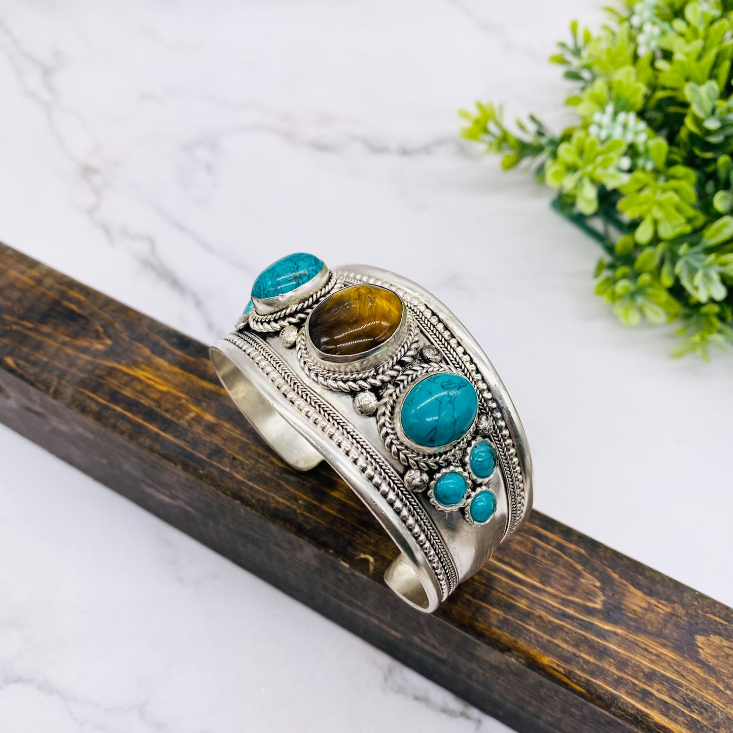 Ethnic Handmade Metal Cuffs with Gemstones, Unisex Natural Stone Jewelry, Wide Cuff Bracelets, Bohemian Unique Jewelry