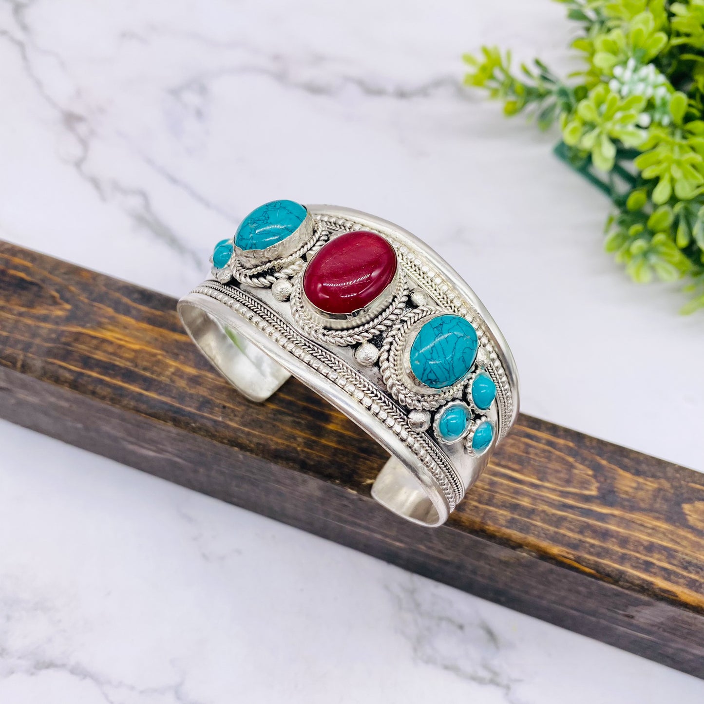 Ethnic Handmade Metal Cuffs with Gemstones, Unisex Natural Stone Jewelry, Wide Cuff Bracelets, Bohemian Unique Jewelry