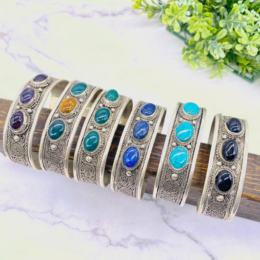 Filigree Design Lapis Lazuli Turquoise Bangle, Gemstone Cuffs, Handmade Jewelry, Gift For Her, Unique Bracelets, Bohemian Jewelry