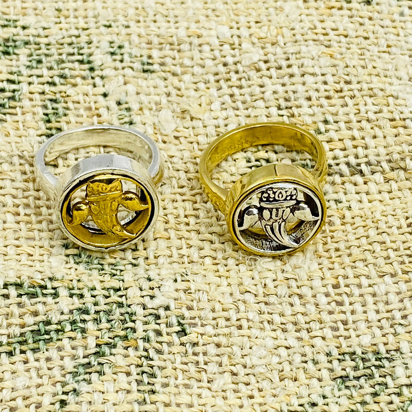 Ganesh Rings, Handmade Ganesa Jewelry, Good Luck Rings, Gold Filled Rings, Silver Bohemian Rings, Unisex Round Rings, Gypsy Jewelry