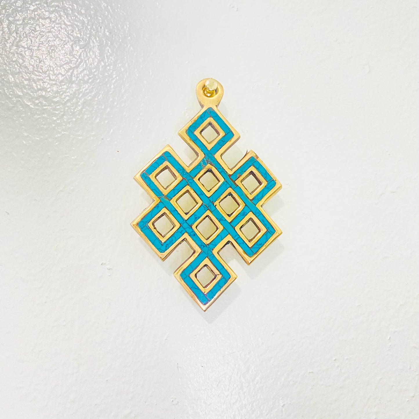Metal Infinity Hanging, Turquoise Endless Knot Wall Decor, Minimalistic Home Decor, Handmade Wall Hanging, Brass Wall Decor, Good Luck Gifts