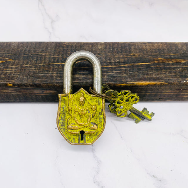 Handmade Brass Shiva Door Lock with Two Keys from Nepal, Door Lock, Vintage Door Locks, Vintage Looking pad Lock