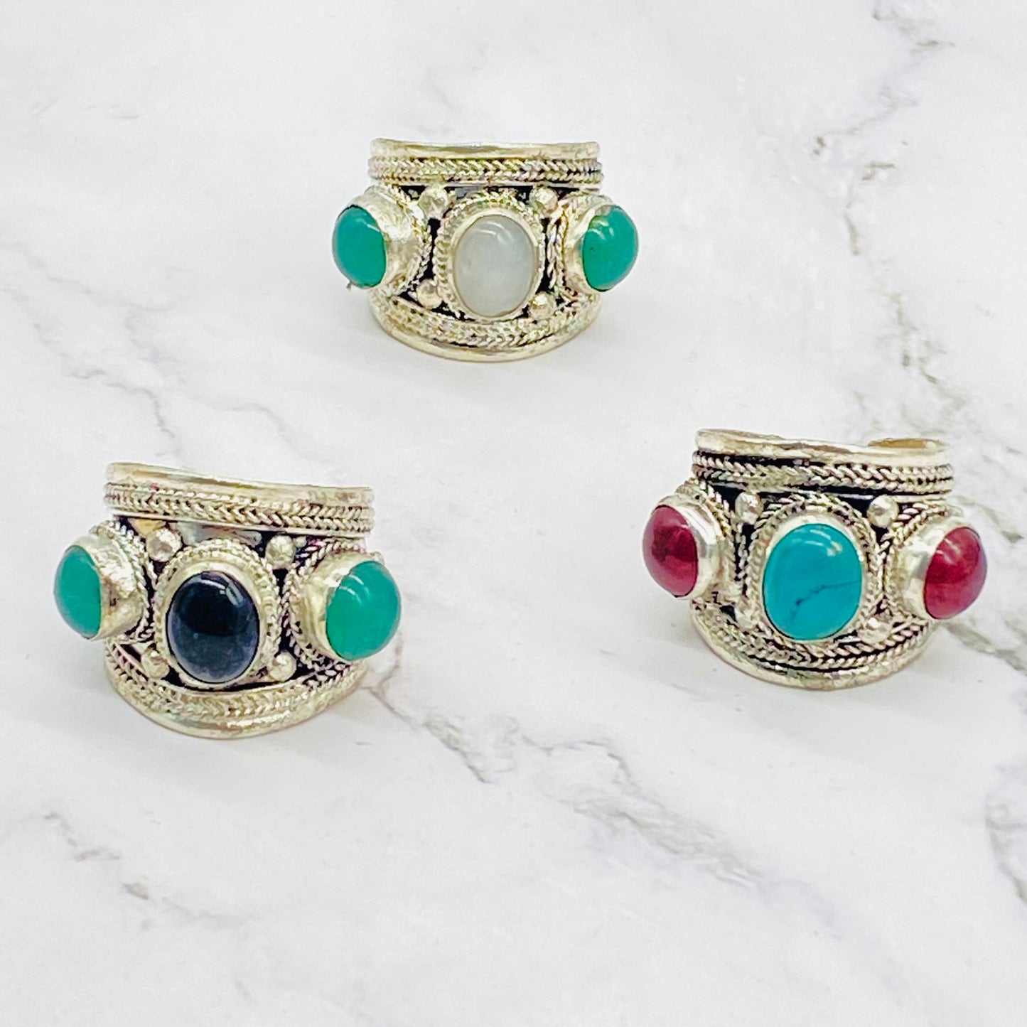 Multistone Stackable Rings, Handmade Jewelry, Crystal Rings, Vintage Style Rings, Adjustable Gemstone Rings, Unisex Statement Rings