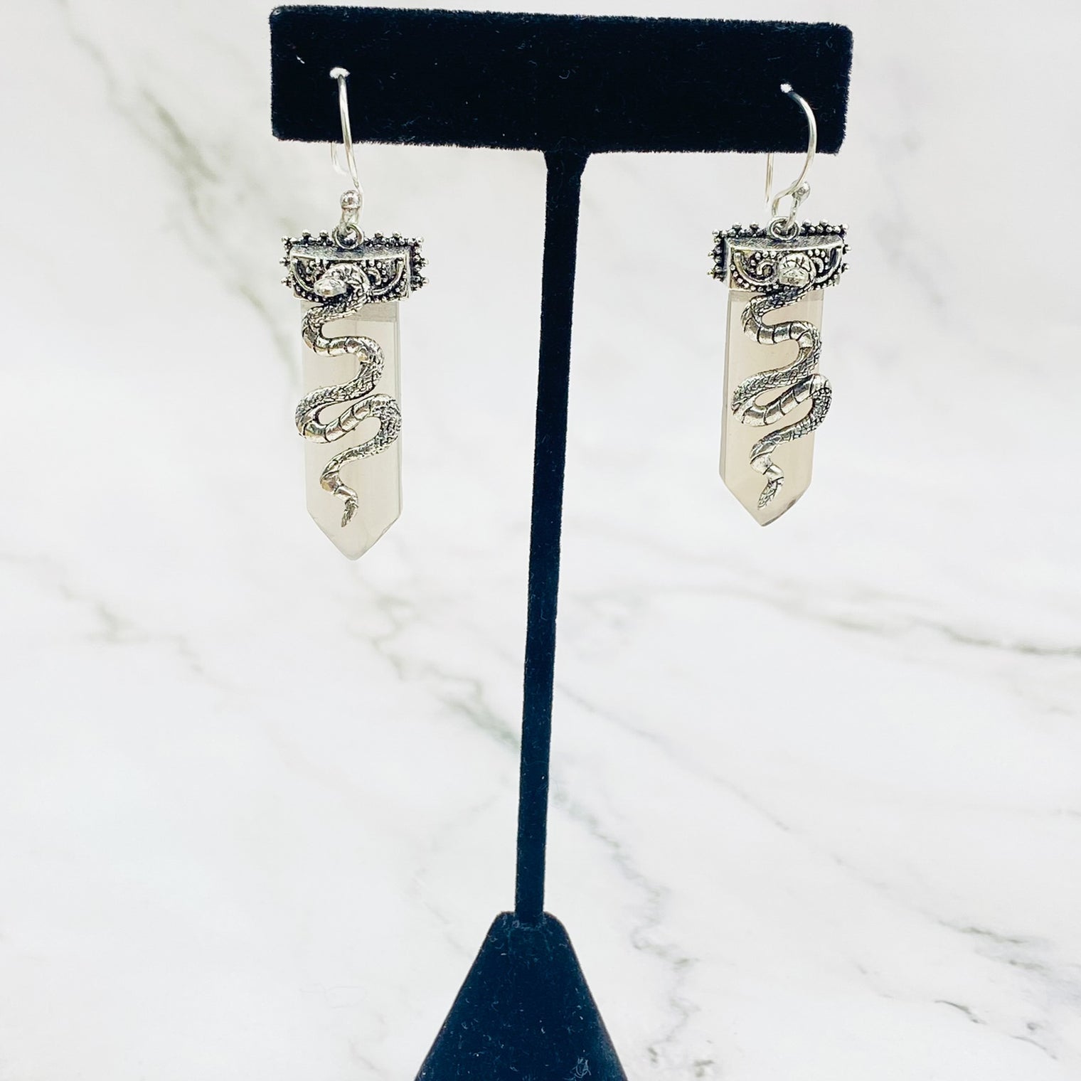Snake Earring, Crystal Jewelry, Handmade Silver Earrings, Silver Hoops, Gift For Her, Dangle Earrings, Bohemian Jewelry, Statement Earring