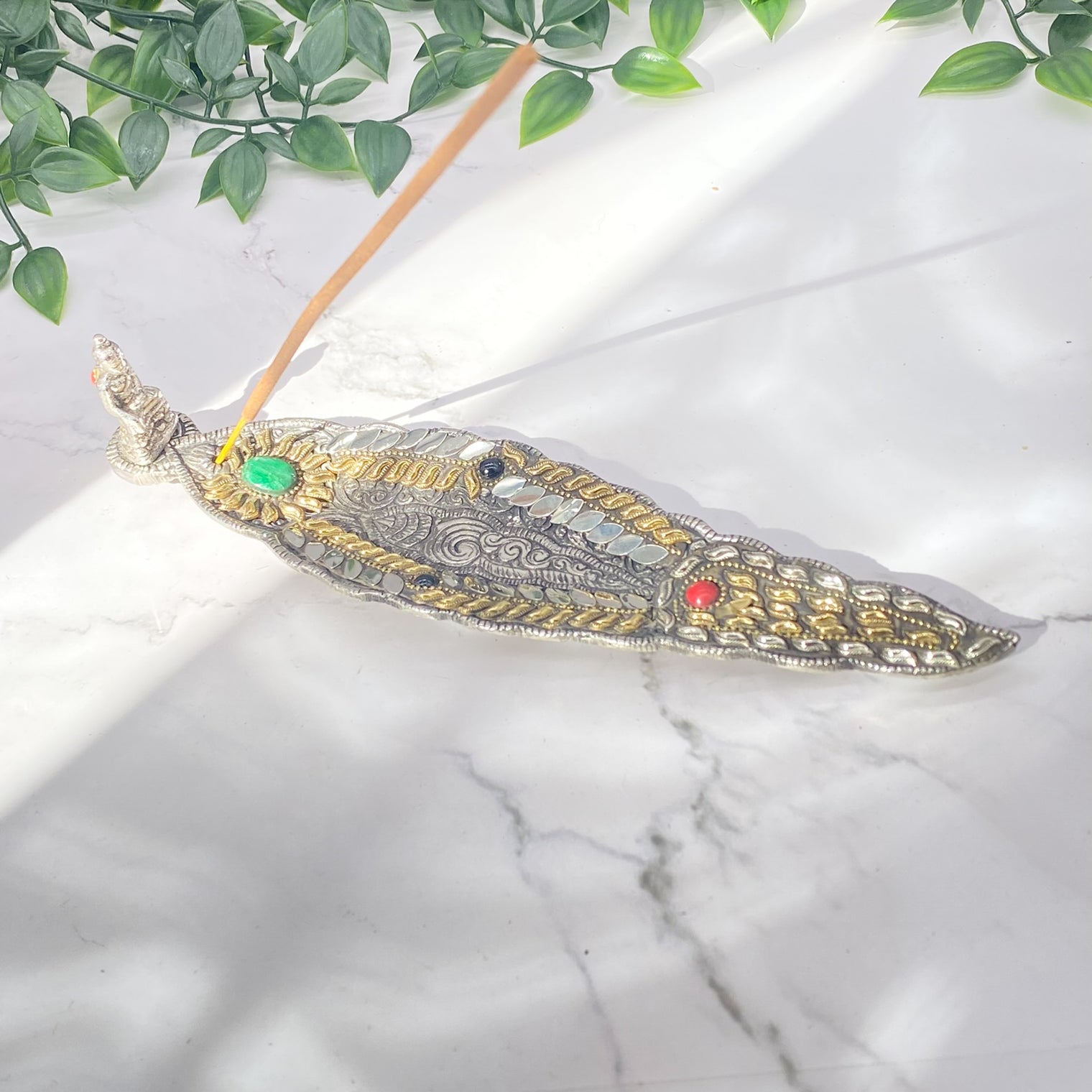 Buddha Metal Incense Burner, Colorful Buddha Incense Burner, Coral Malachite Cone  Long Incense Burner,Meditation Tool