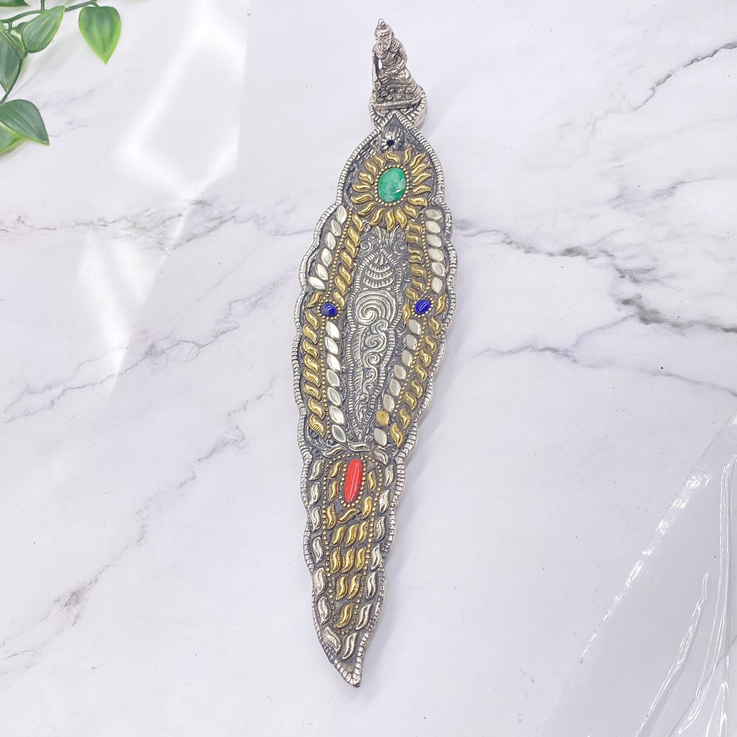 Buddha Metal Incense Burner, Colorful Buddha Incense Burner, Coral Malachite Cone  Long Incense Burner,Meditation Tool